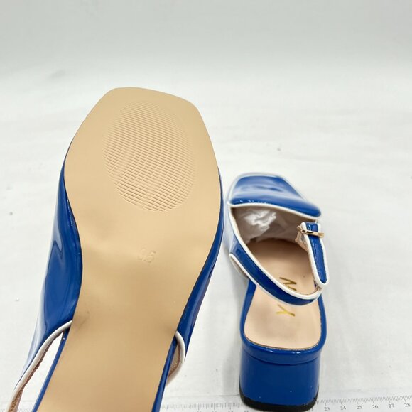 YDN Royal Blue Square Toe Block Low Heels Slingback Formal Loafer Dressy Shoes - Picture 6 of 8